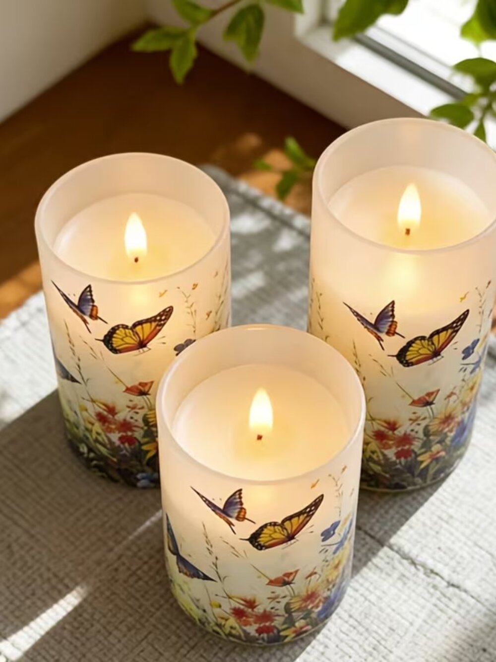 Butterfly Meadow LED Flameless Candles - Set of 3